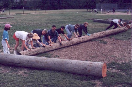 rolling the poles in place